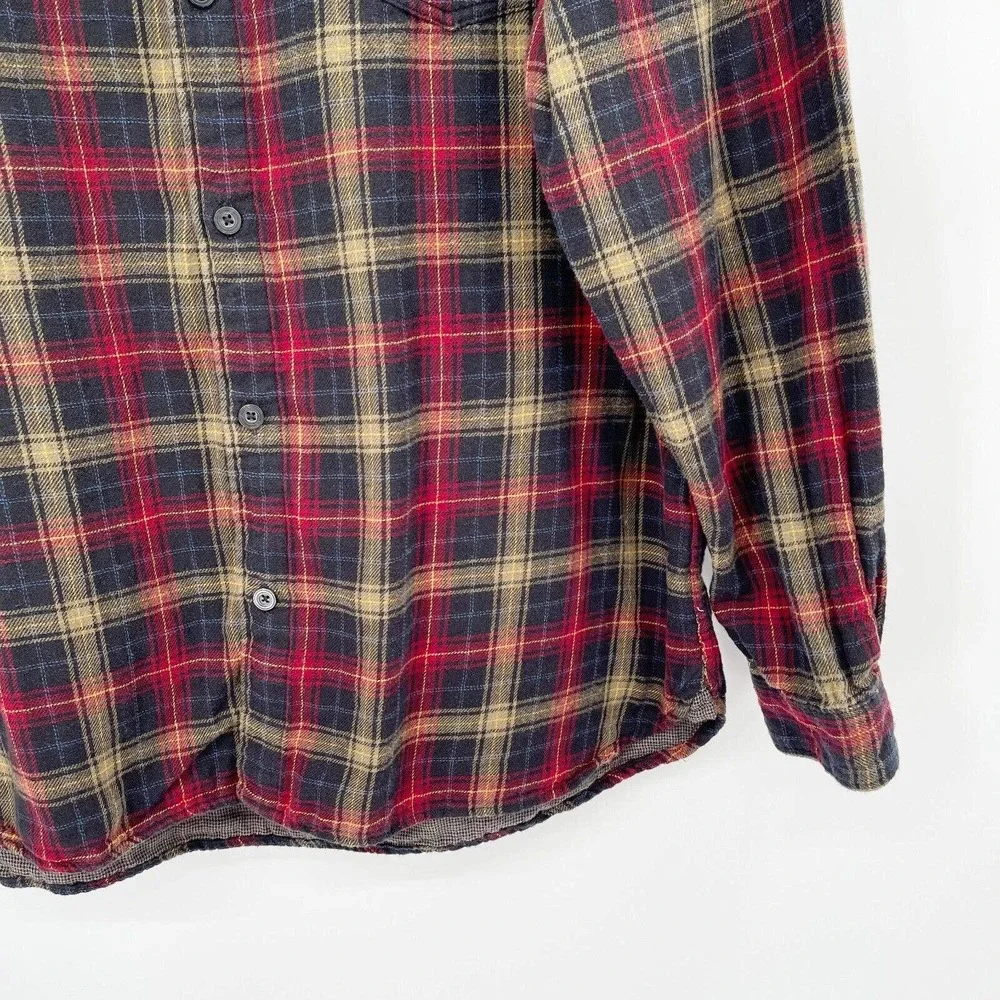 Carbon2Cobalt Plaid Button Up Flannel Shirt Size L‎ Long Sleeve Curved Hem